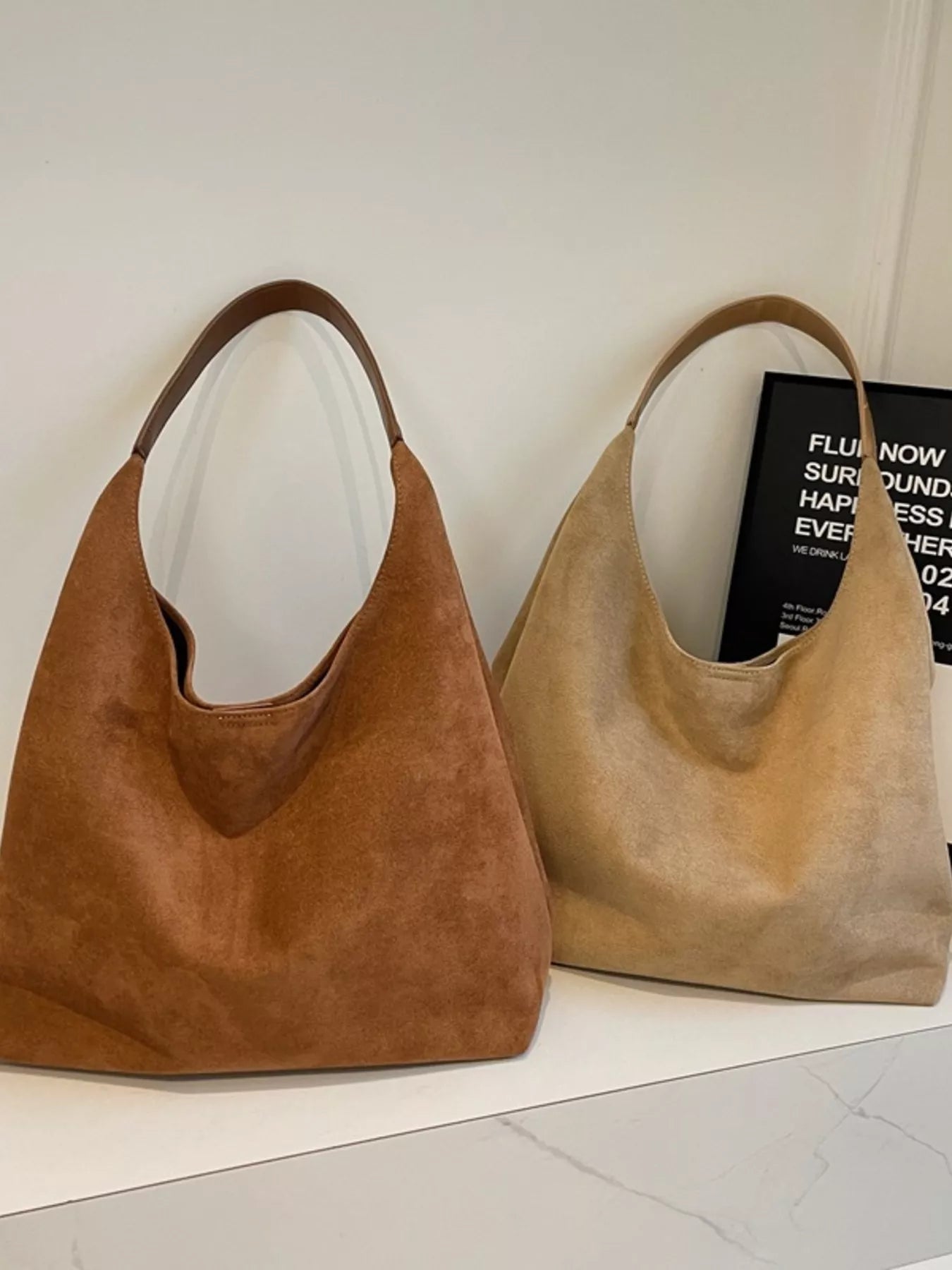 Solid Color Suede Tote Bag