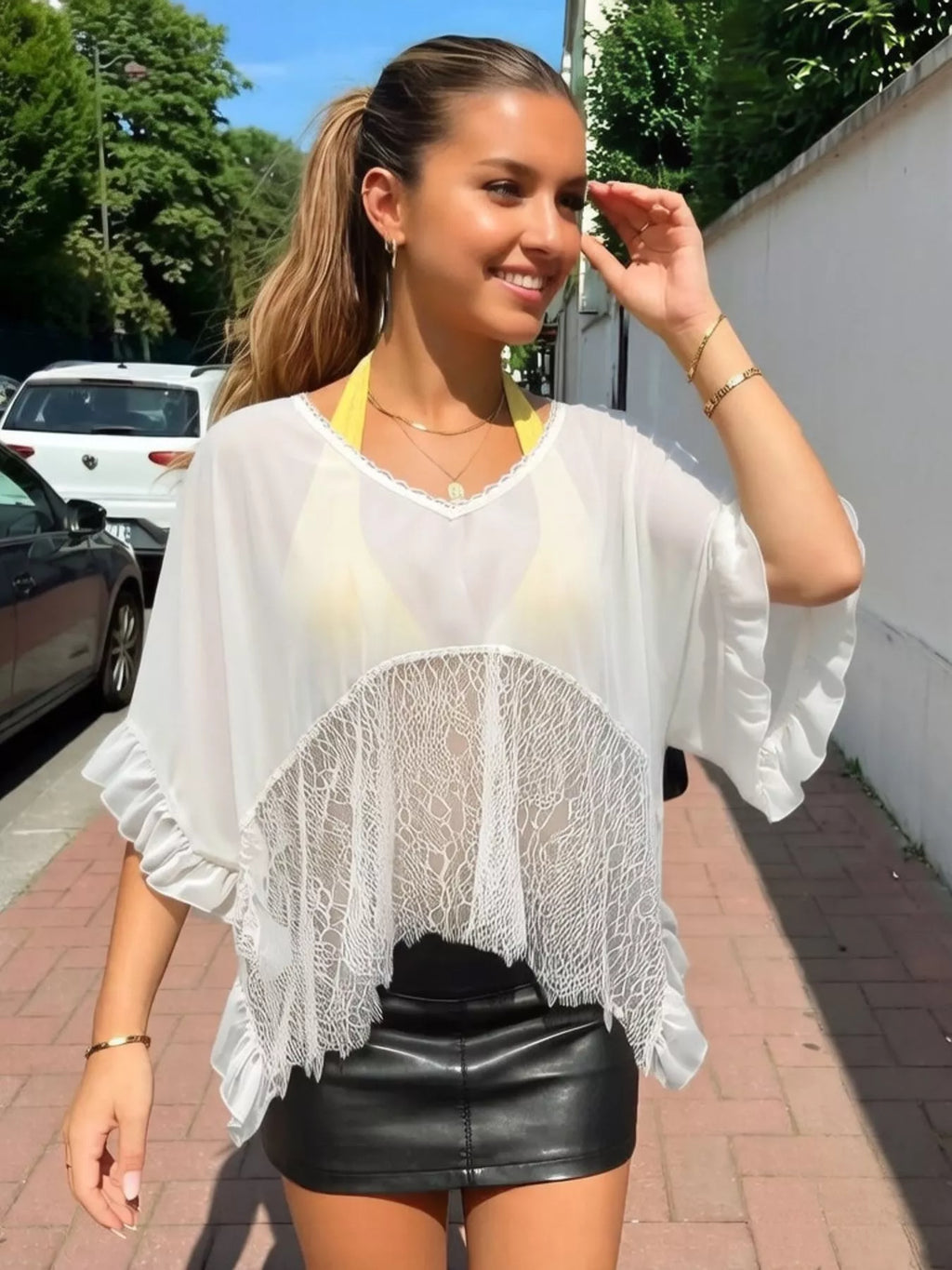 Lace Trim Flowy Cover-Up