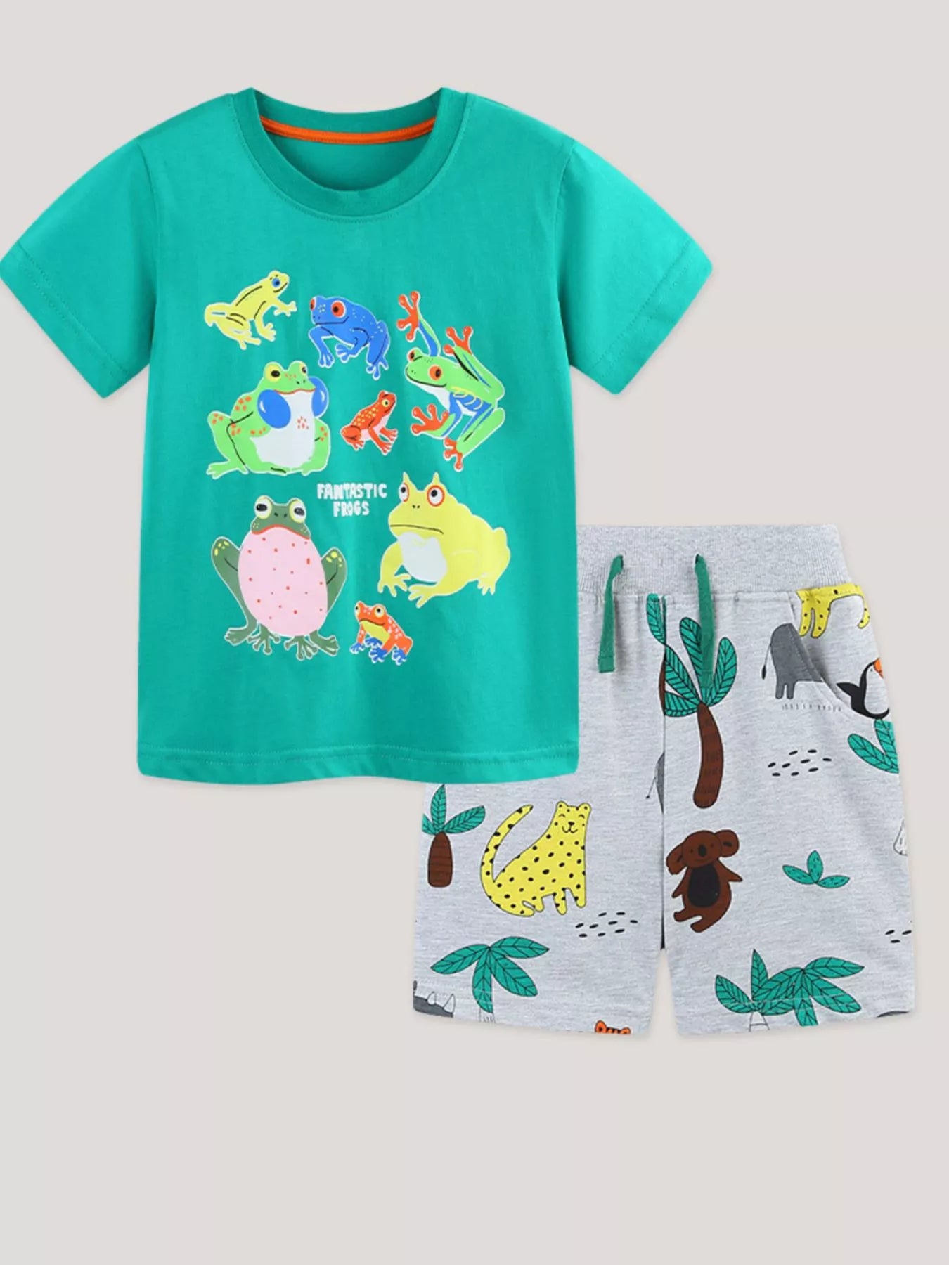 Children's Frog Print Short Sleeve Tee and Shorts Set