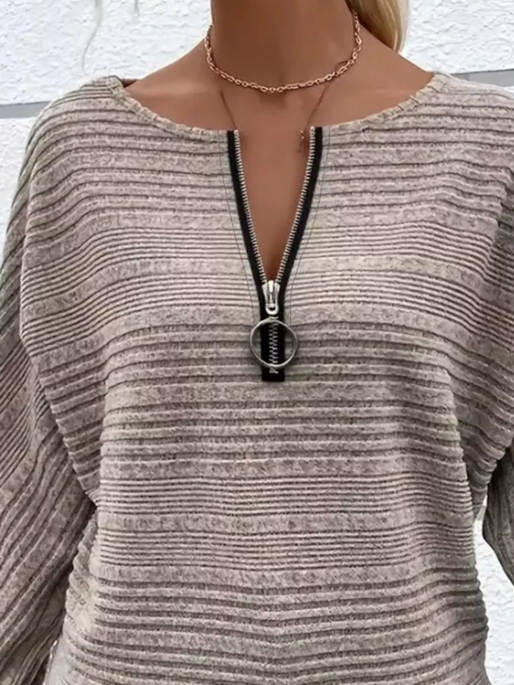 Ribbed Knit Quarter Zip Sweatshirt