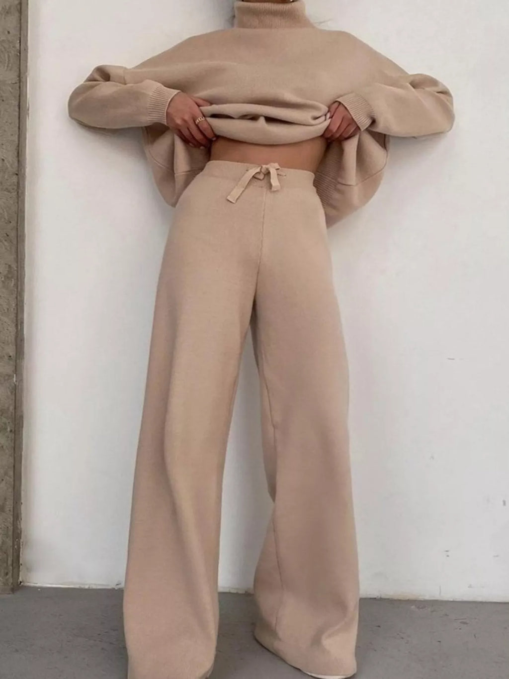 Full Size Turtleneck Long Sleeve Top and Pants Sweater Set Plus Size