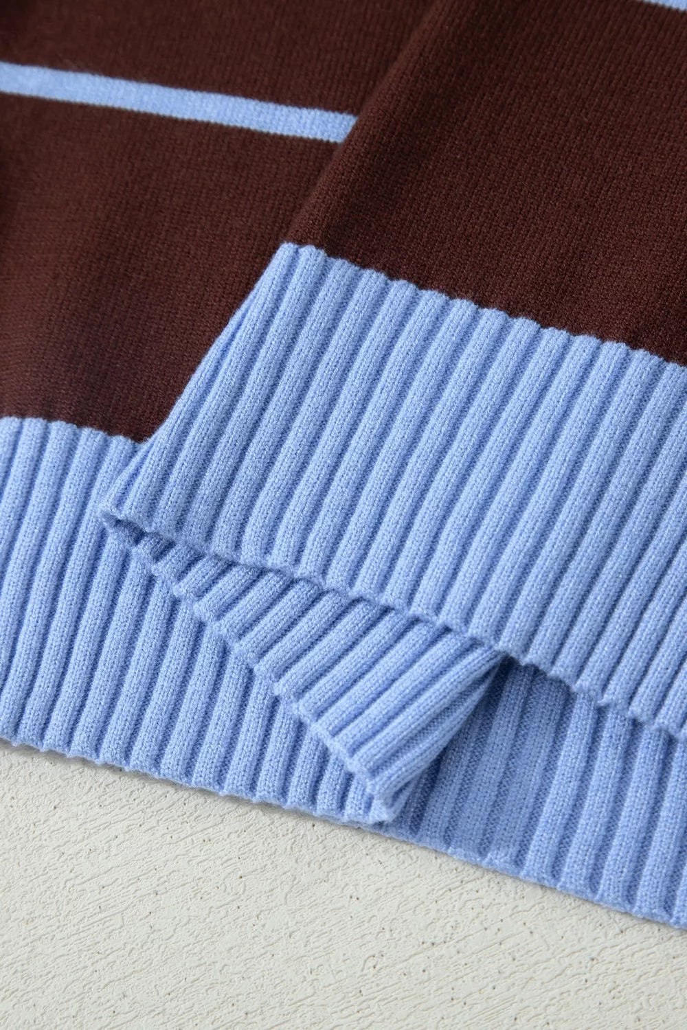 Striped Short Sleeve Round Neck Casual Knit Top