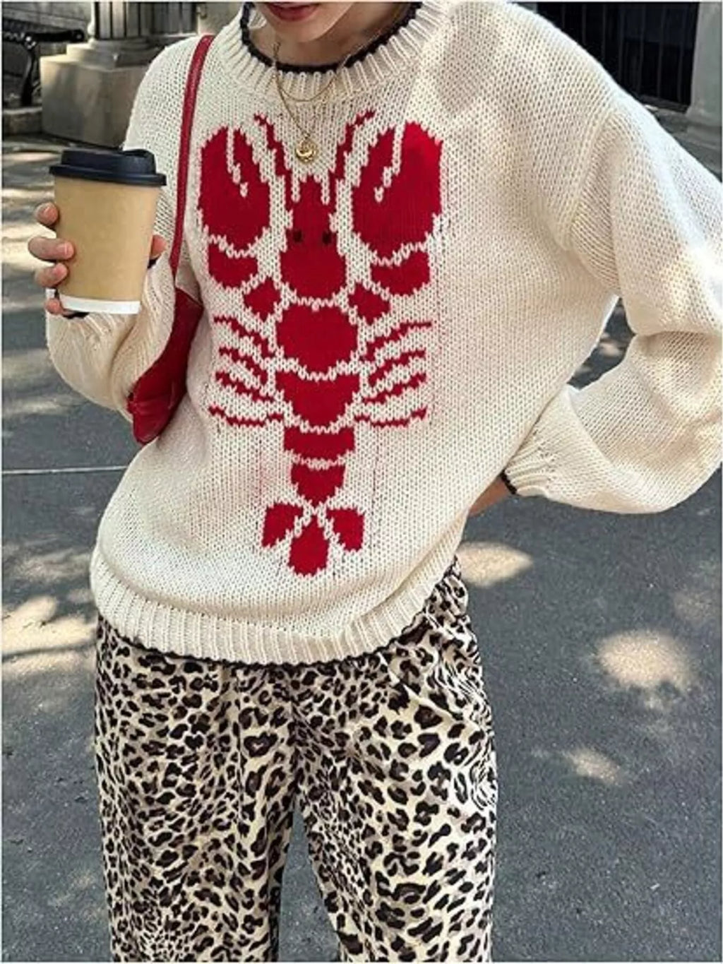 Lobster Round Neck Dropped Shoulder Sweater