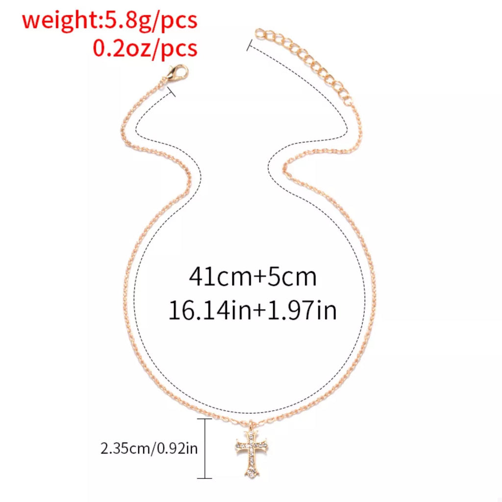 18K Gold-Plated Rhinestone Cross Necklace