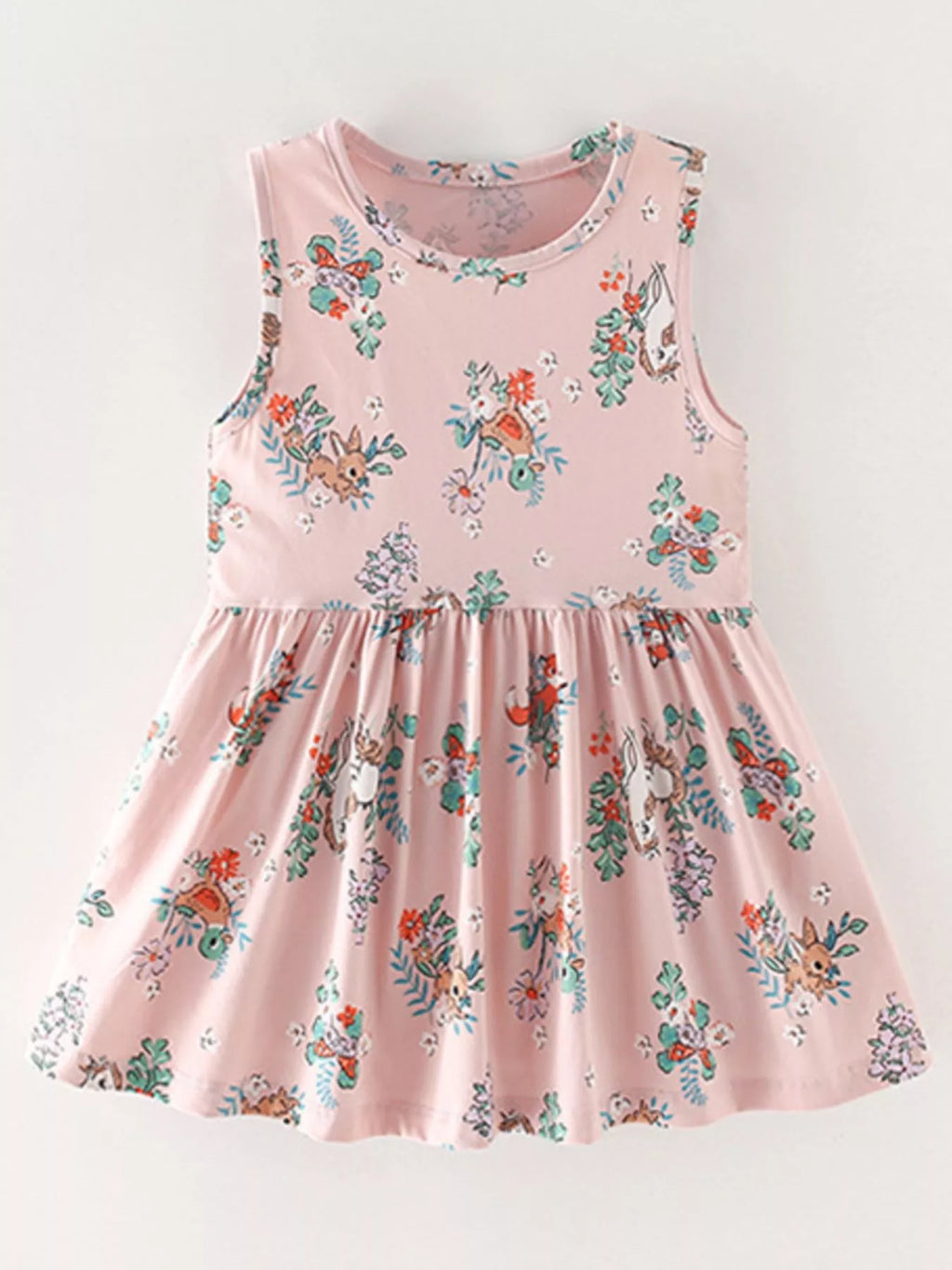 Children's Sleeveless Floral Animal Print Casual Dress