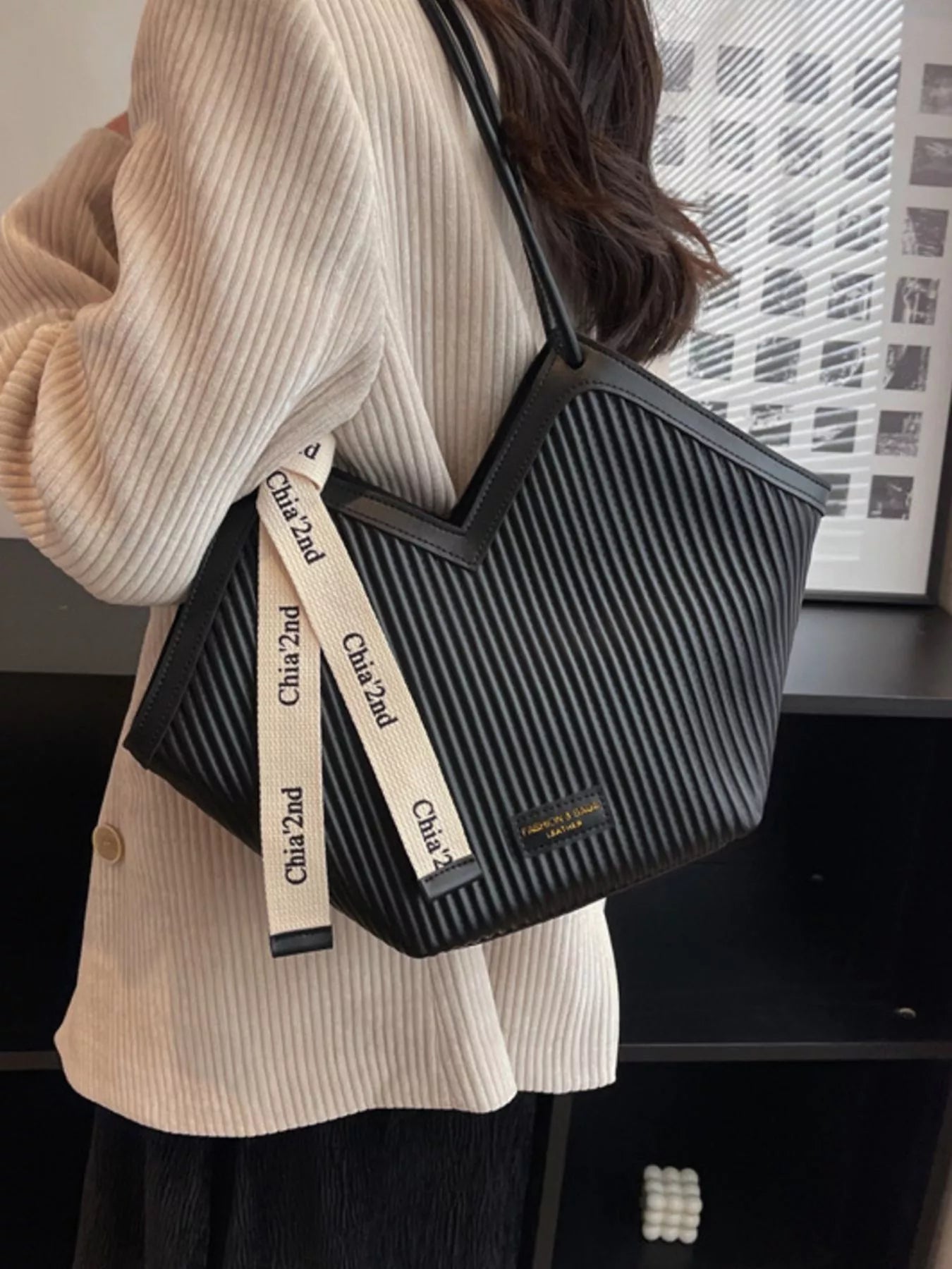 Textured Leather Shoulder Bag