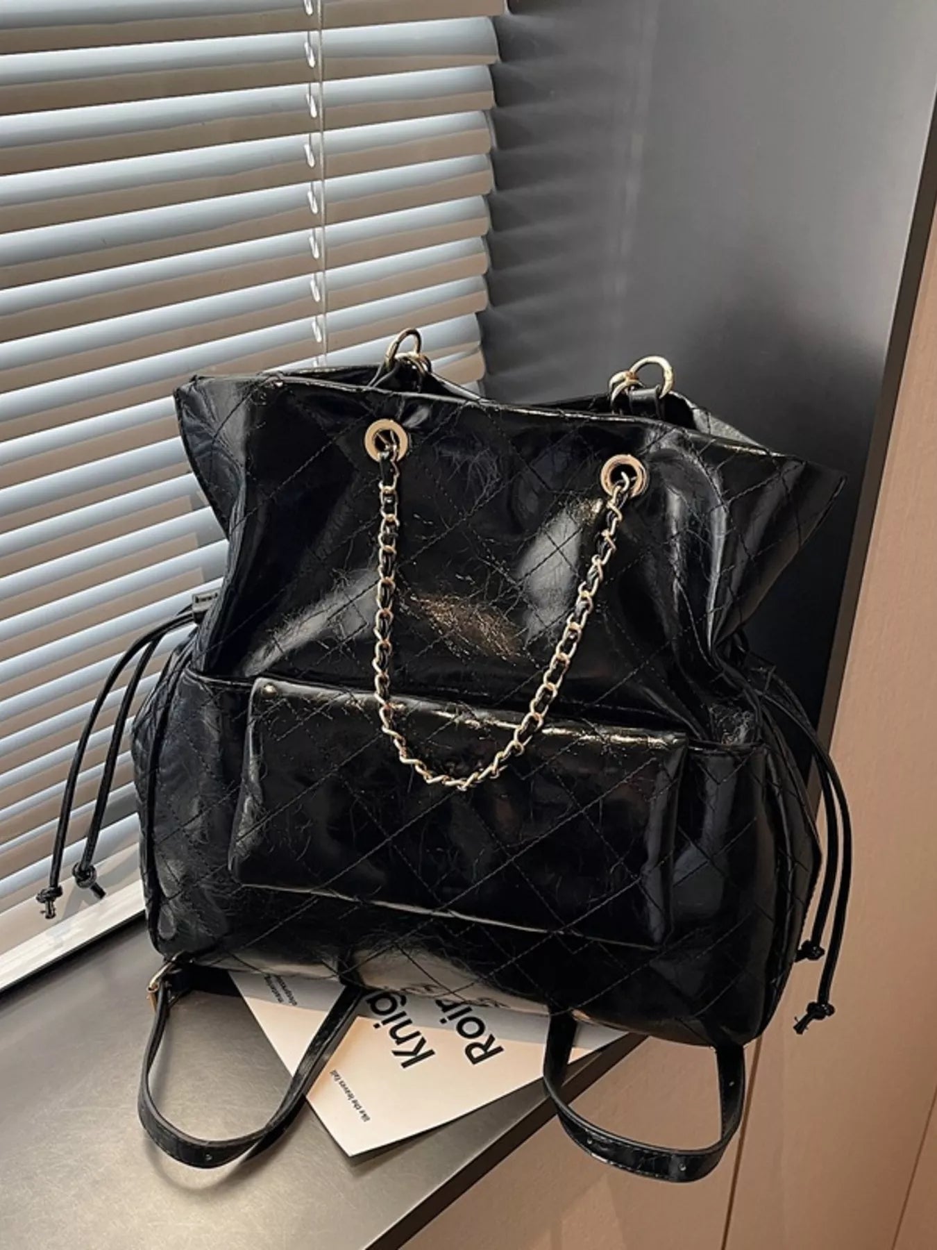 Quilted Chain Decor Backpack Bag