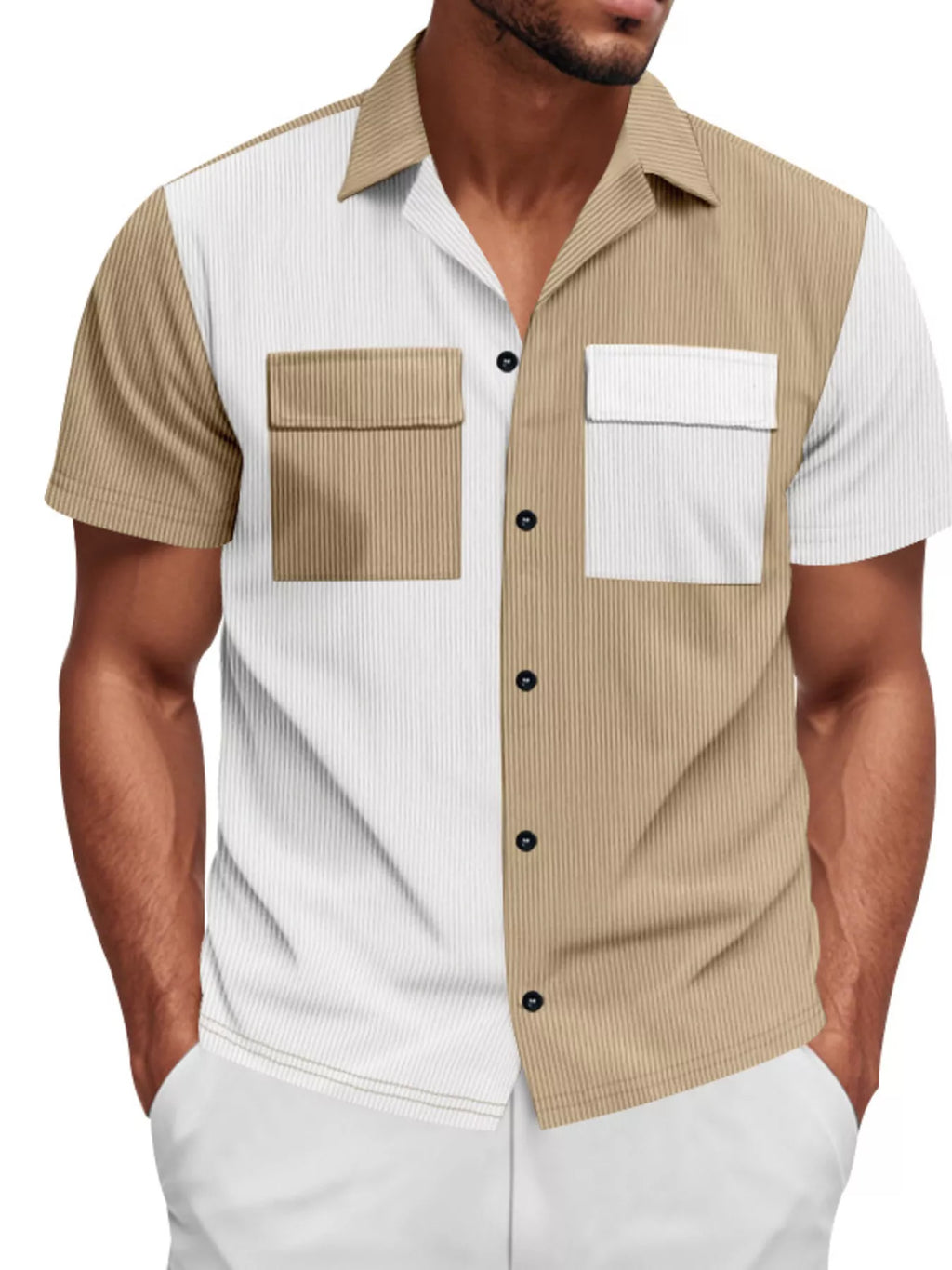 Men's Full Size Two-Tone Textured Short Sleeve Shirt Plus Size