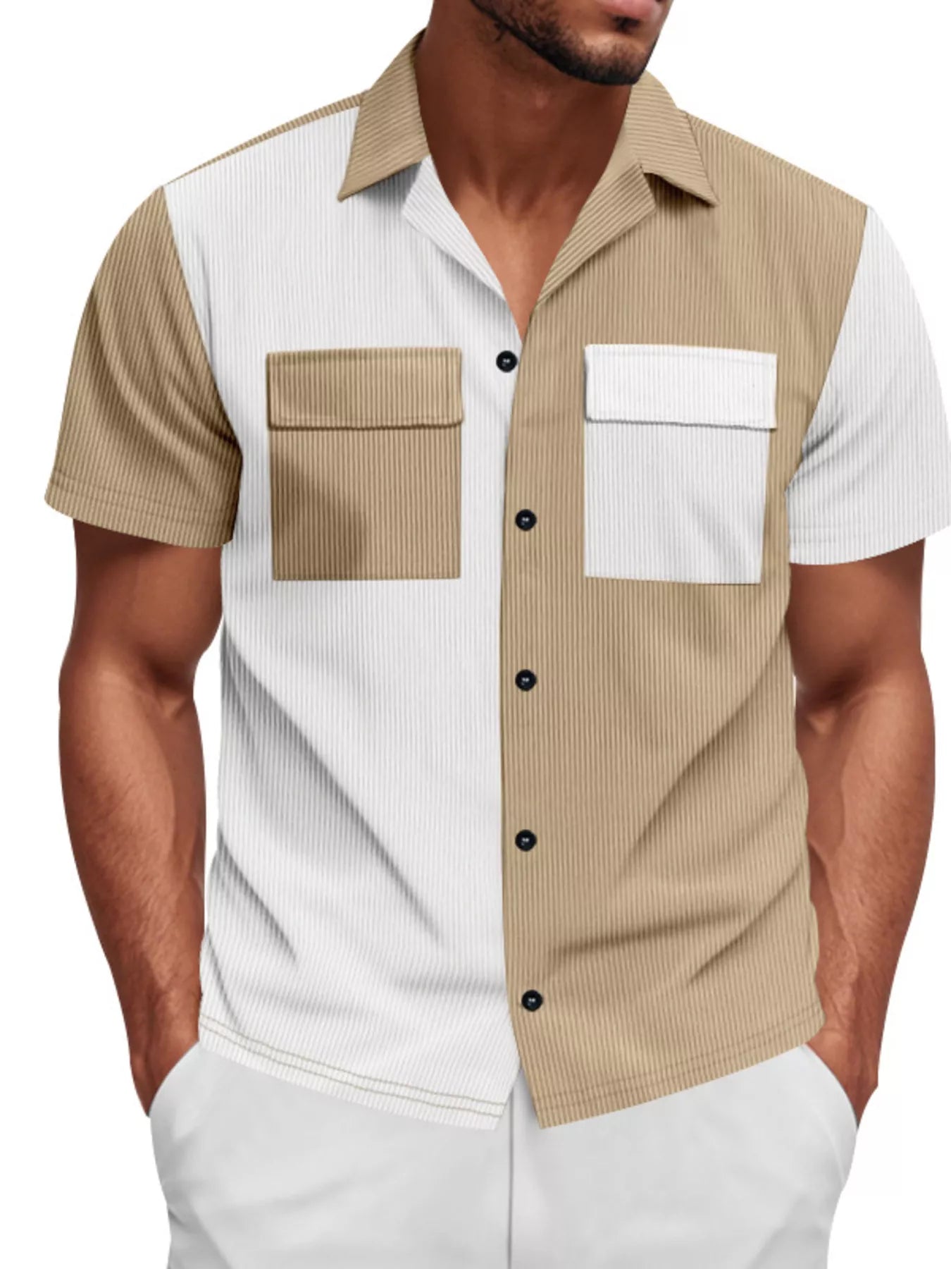 Men's Full Size Two-Tone Textured Short Sleeve Shirt Plus Size