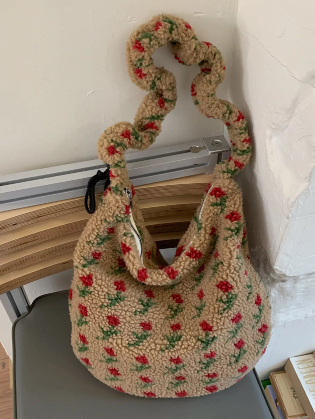 Sherpa Ruched Strap Handbag