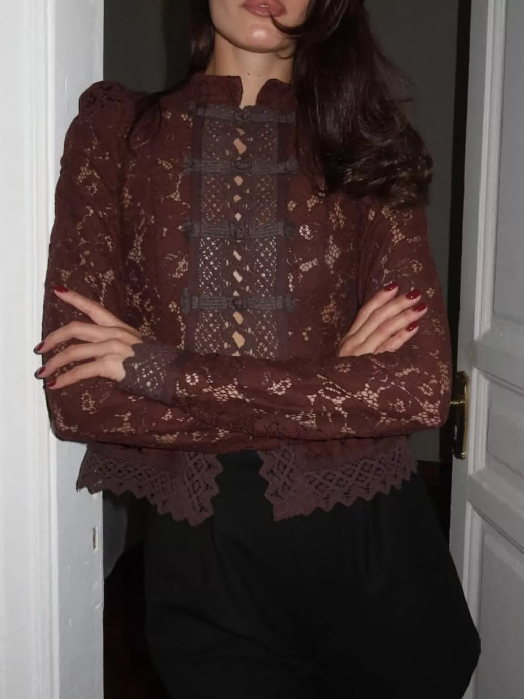 Lace Button-Up Shirt
