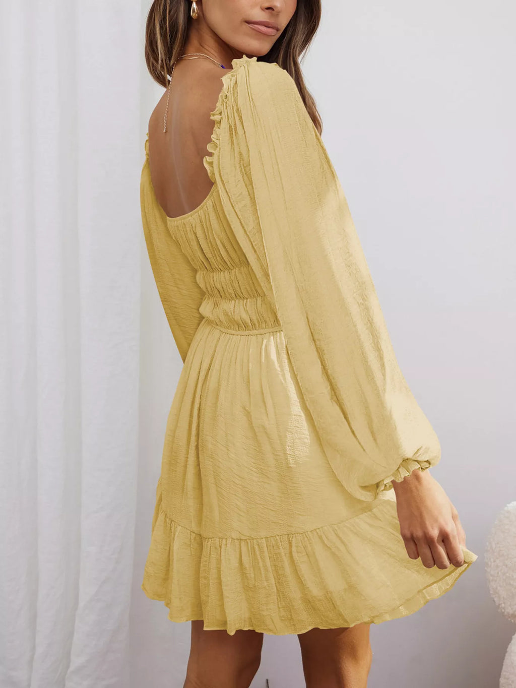 Ruffled Hem Balloon Sleeve Dress