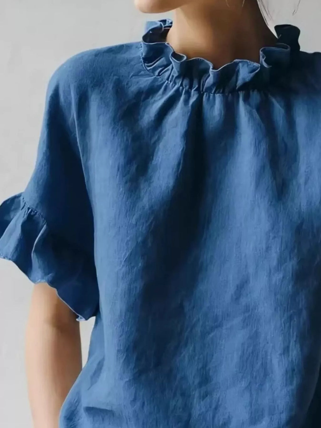 Full Size Ruffled Neck Half Sleeve Blouse Plus Size