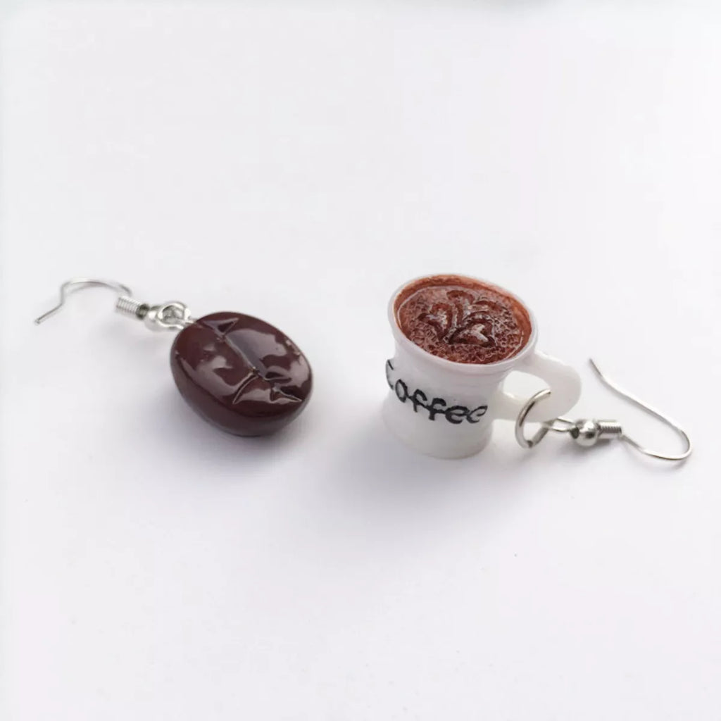 Coffee Bean and Cup Drop Earrings