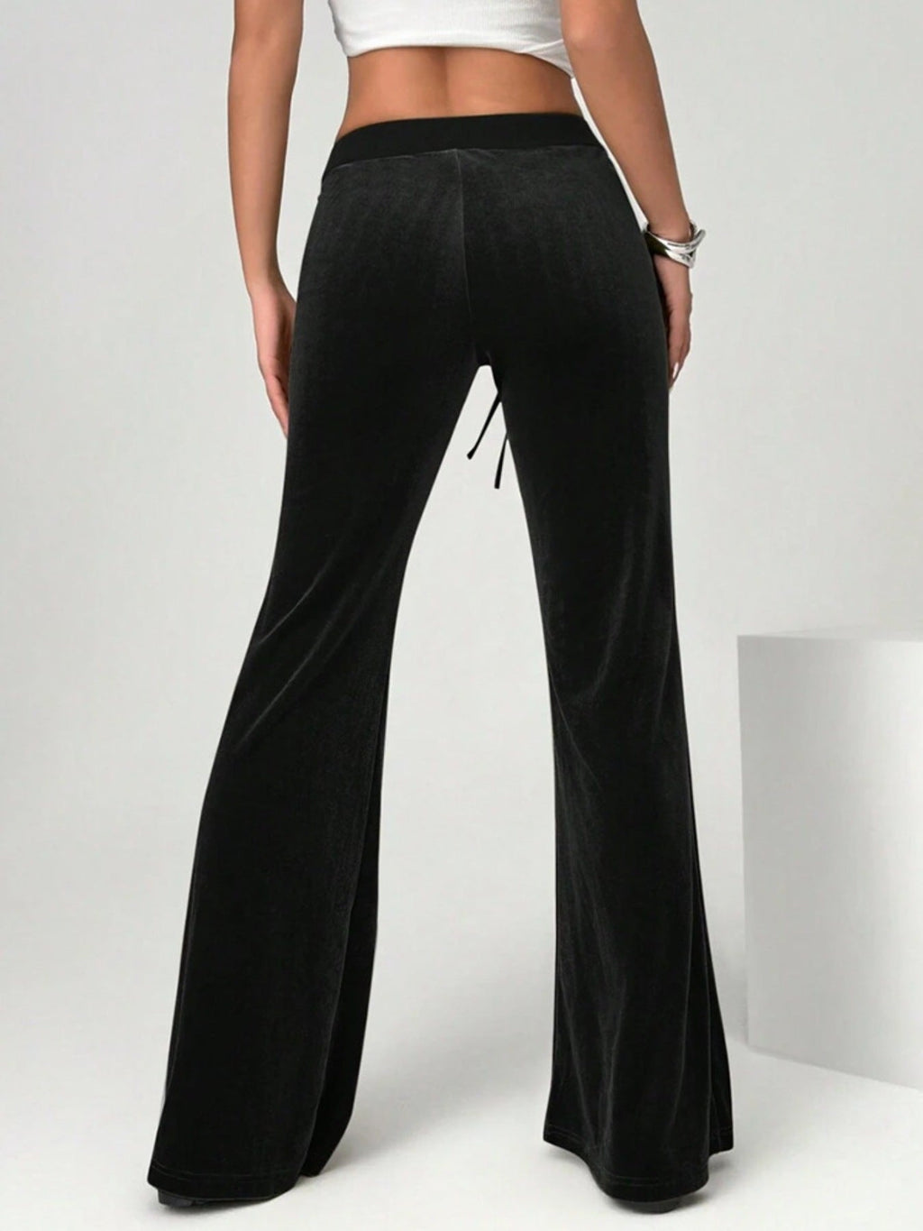 Velvet Flare Pants with Drawstring
