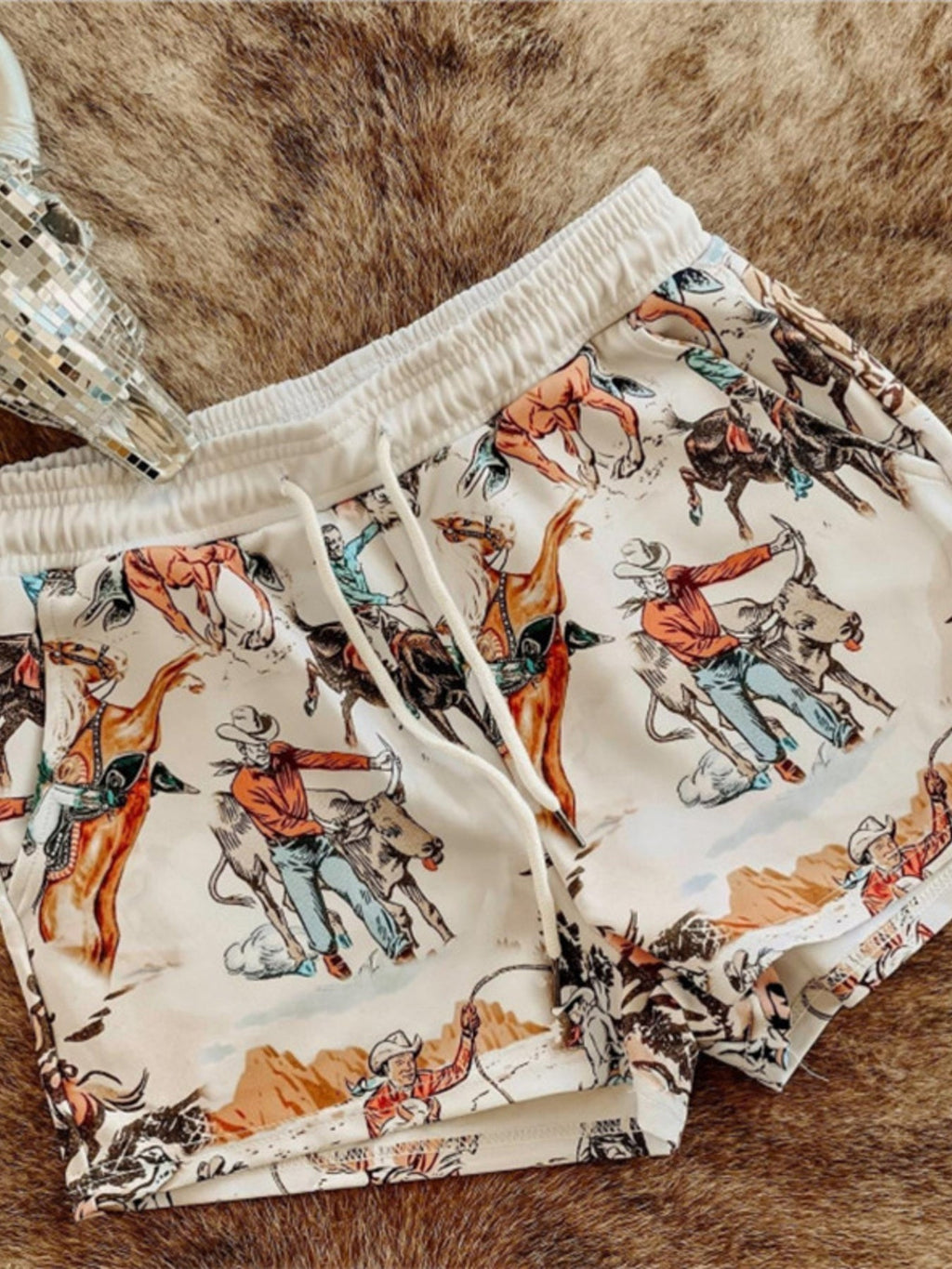 Wild West Rodeo Print Drawstring Shorts