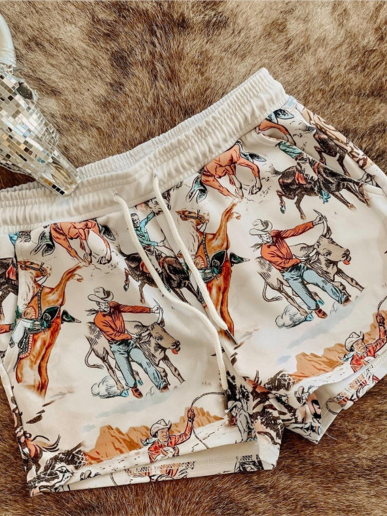 Wild West Rodeo Print Drawstring Shorts