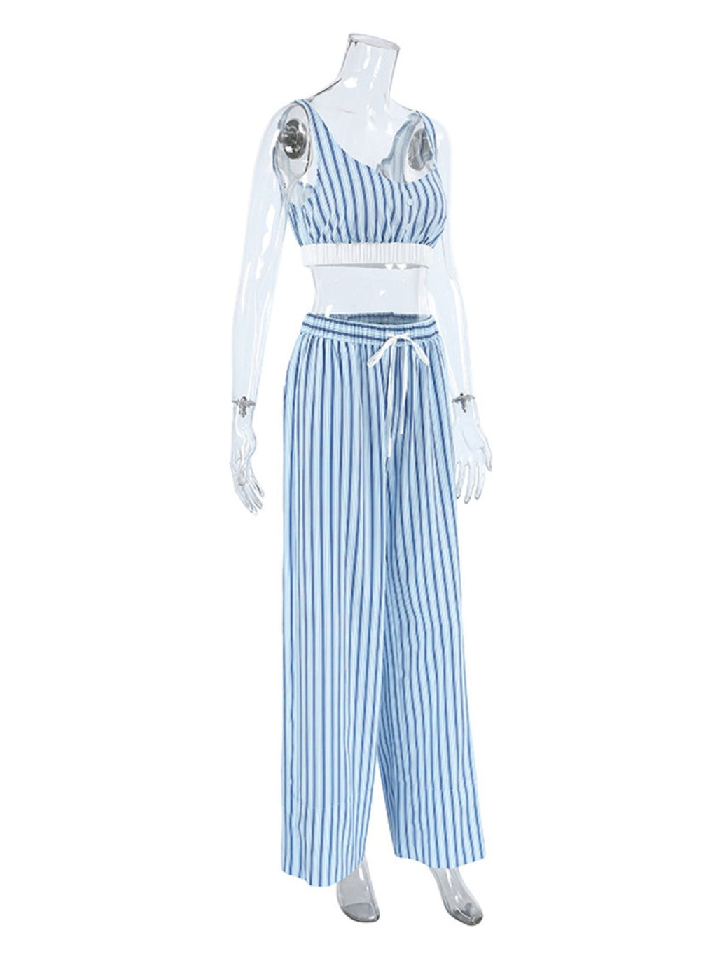 Striped Cami & Shirt and Pants Lounge Set