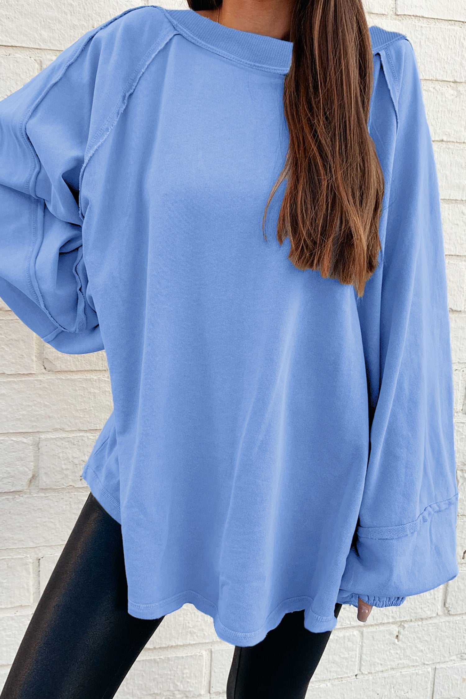 Solid Raw Seam Patchwork Baggy Sweatshirt