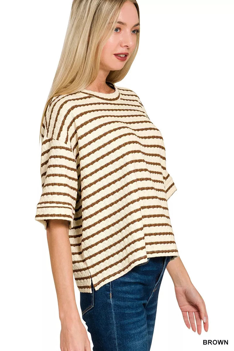 Zenana Striped Short Sleeve Tee & Shorts Set