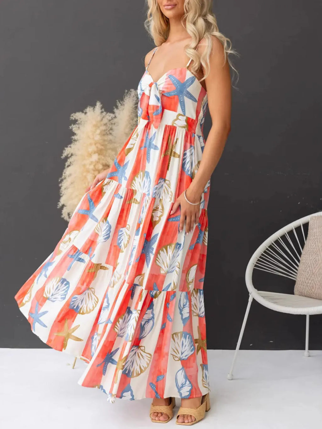 Printed Spaghetti Strap Maxi Dress with Pockets