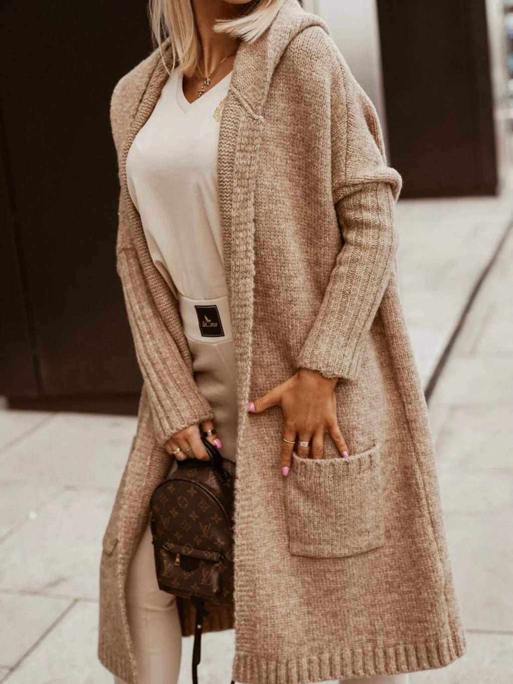 Full Size Hooded Knit Open Front Cardigan Plus Size