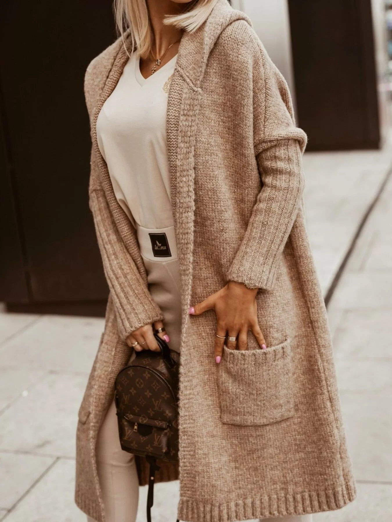 Full Size Hooded Knit Open Front Cardigan Plus Size