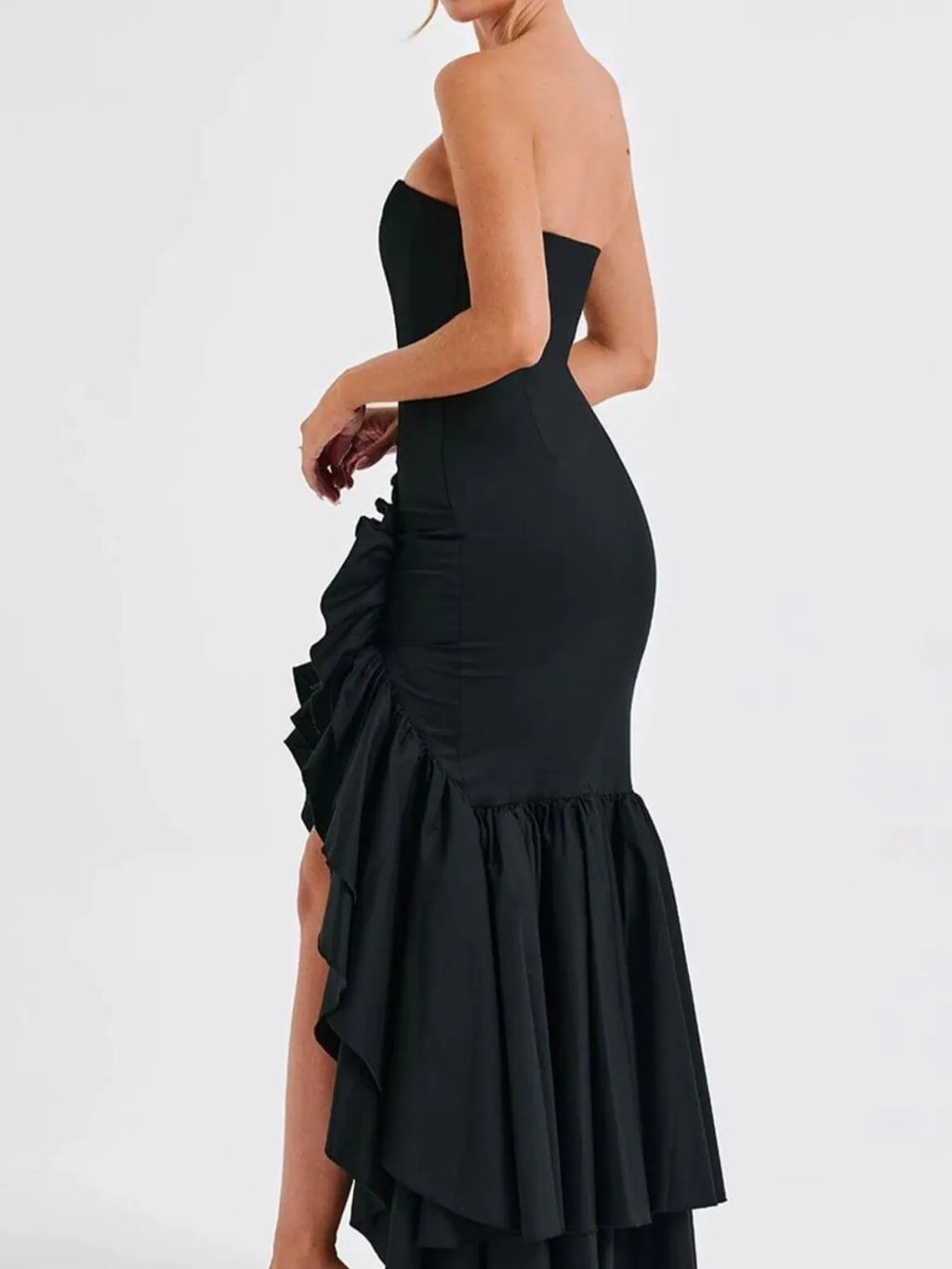 Strapless Ruffle High-Low Bodycon Dress