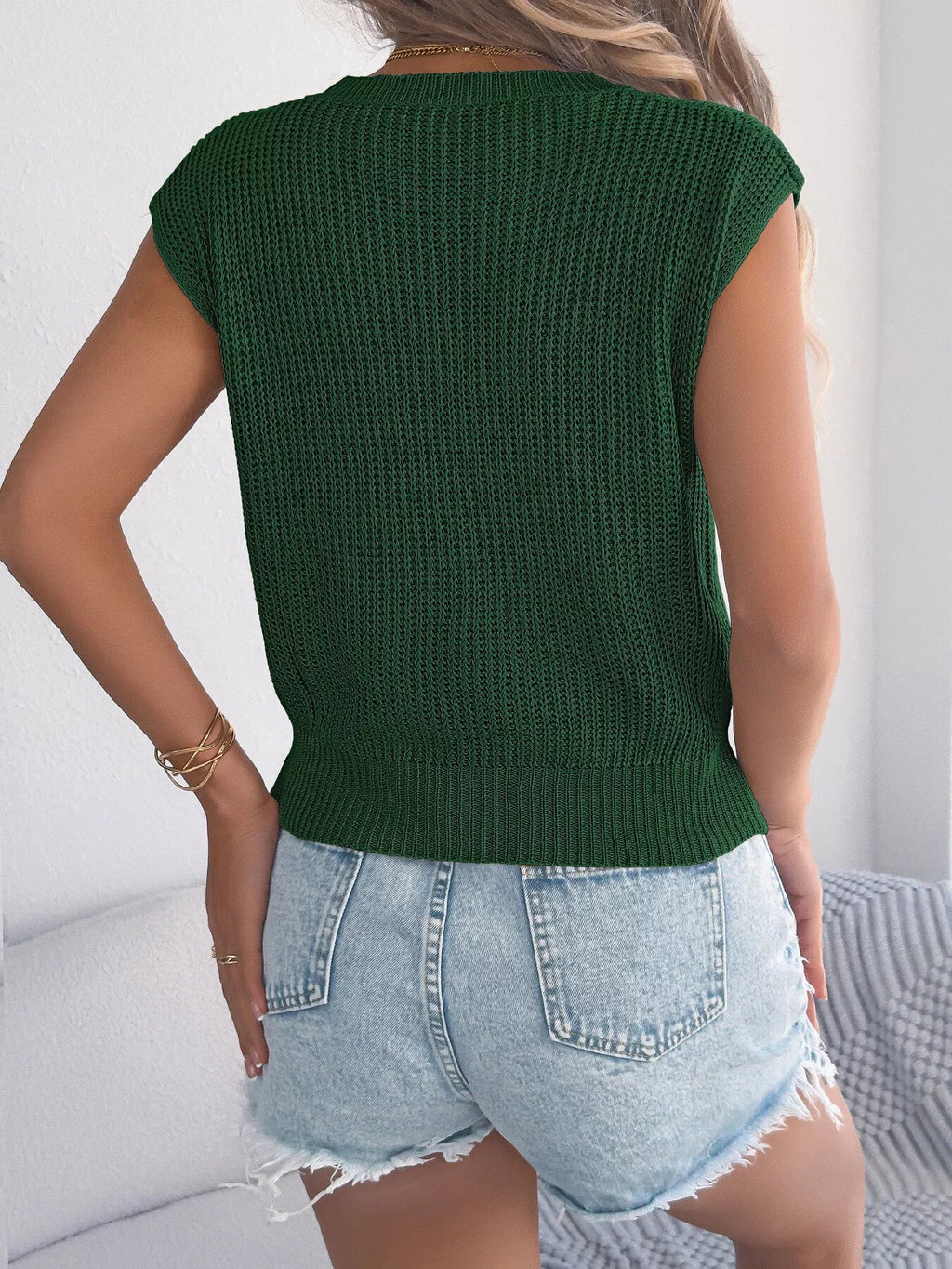 Cable Knit Cap Sleeve Sweater