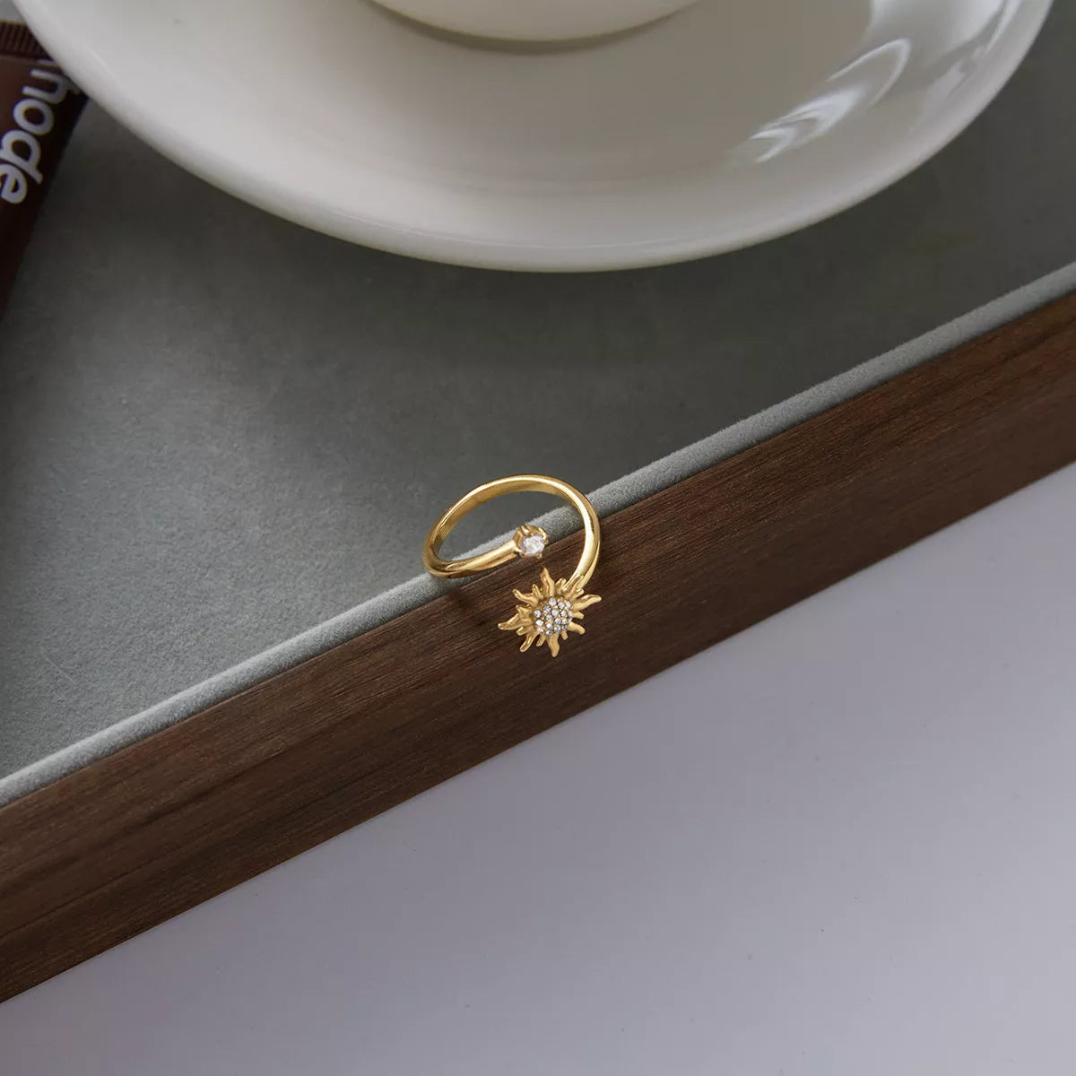 18K Gold-Plated Zircon Sun Bypass Ring