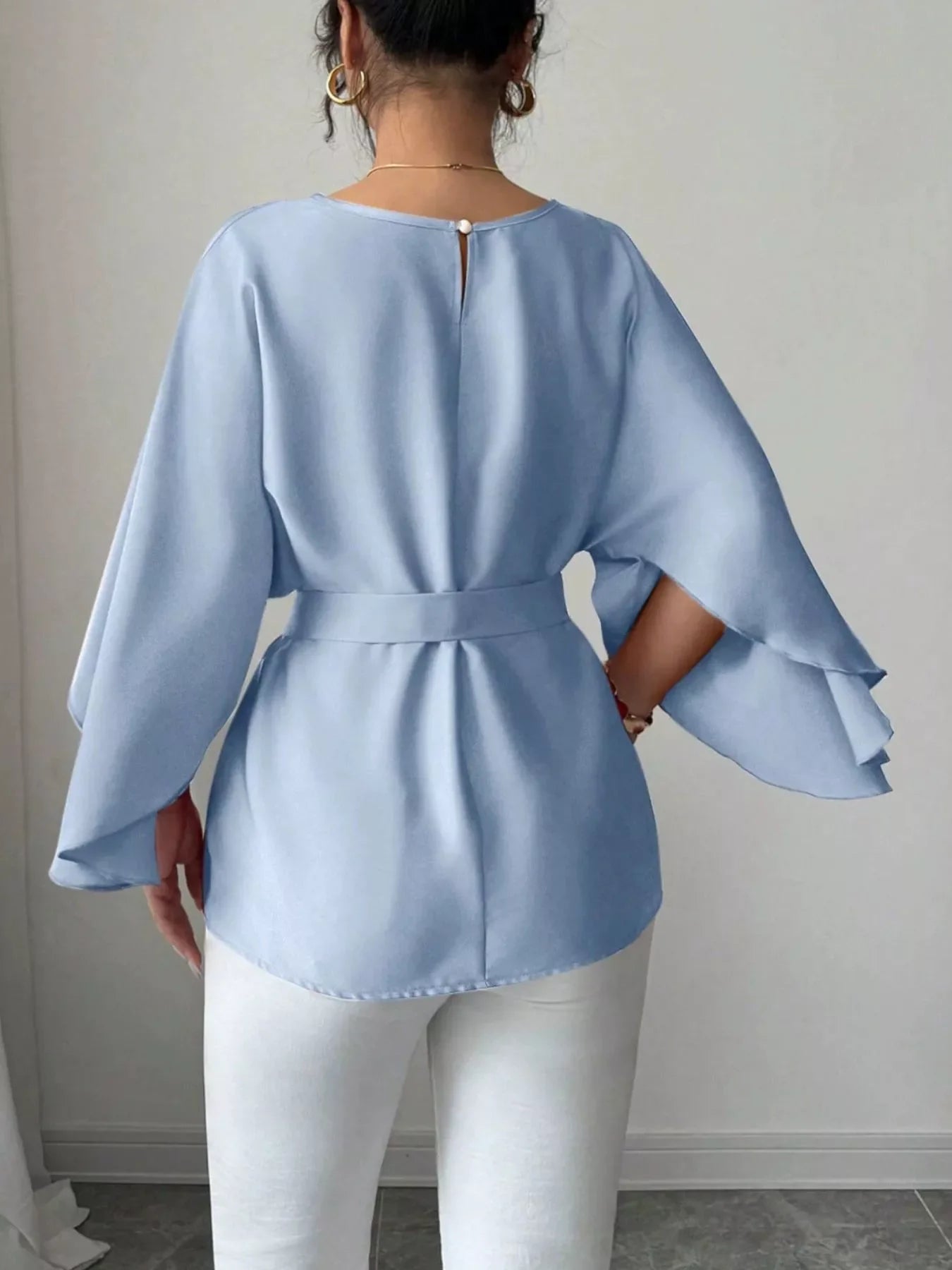 Batwing Sleeve Belted Blouse