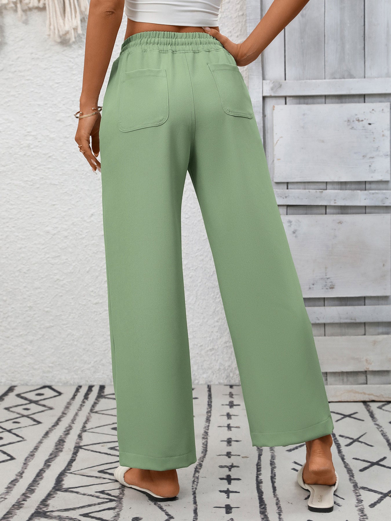 Casual Drawstring Wide Leg Pants
