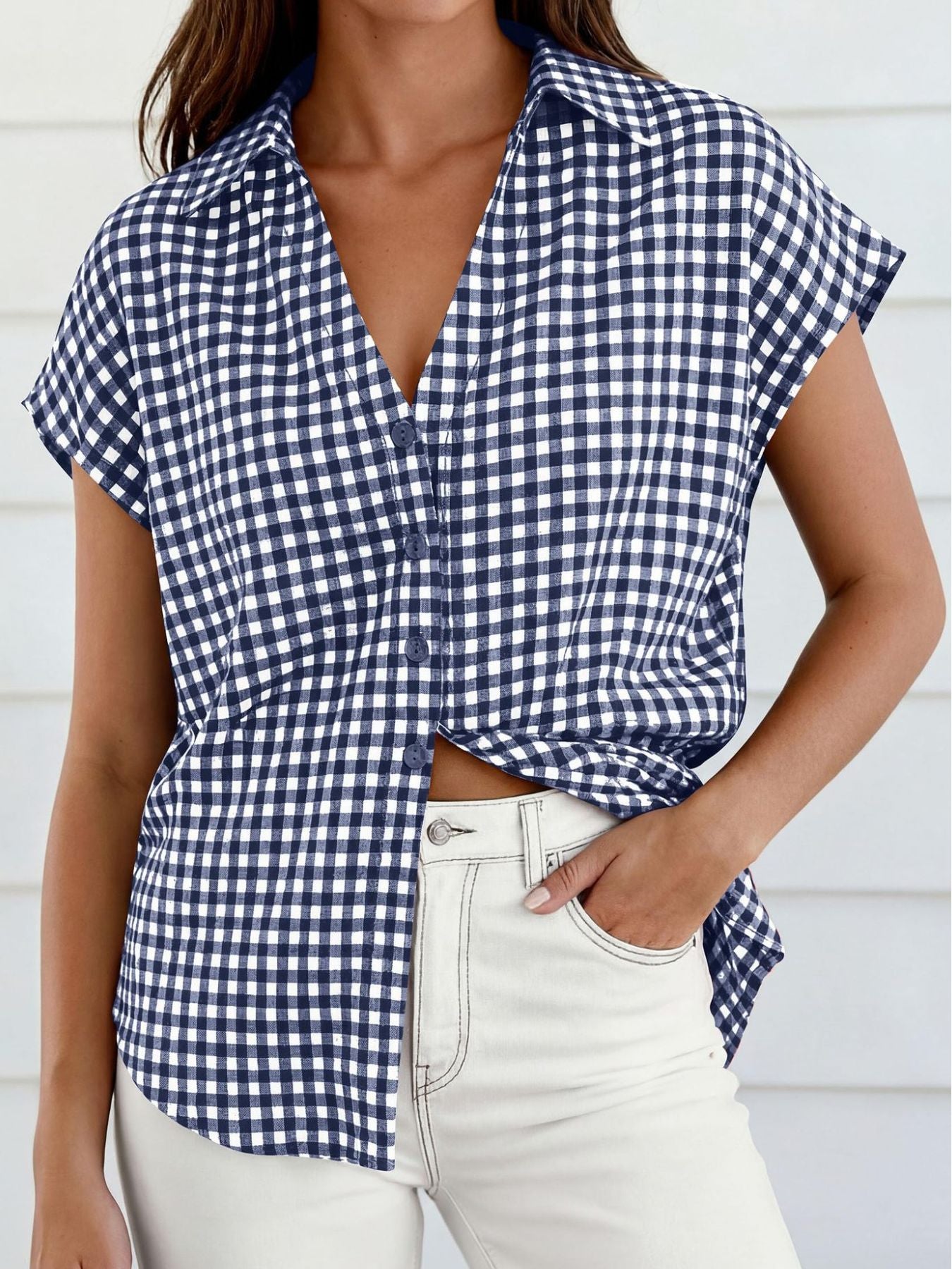 Gingham Print Button-Down Shirt