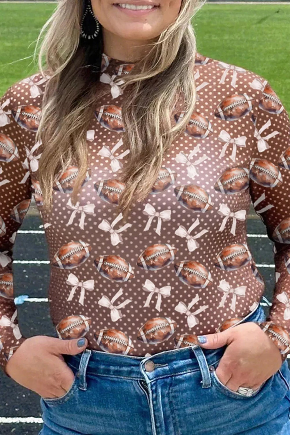 Long Sleeve Polka Dot Football Print Top
