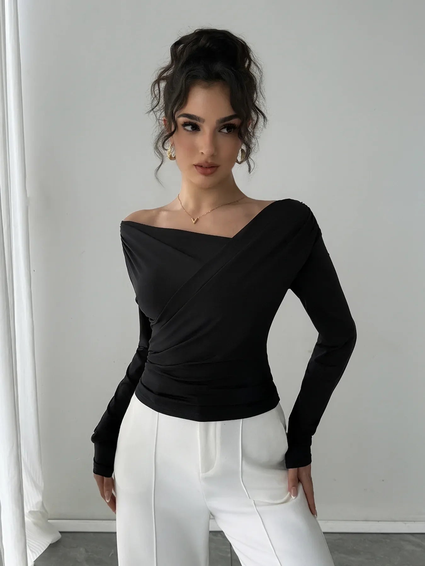 Asymmetrical Long Sleeve Blouse