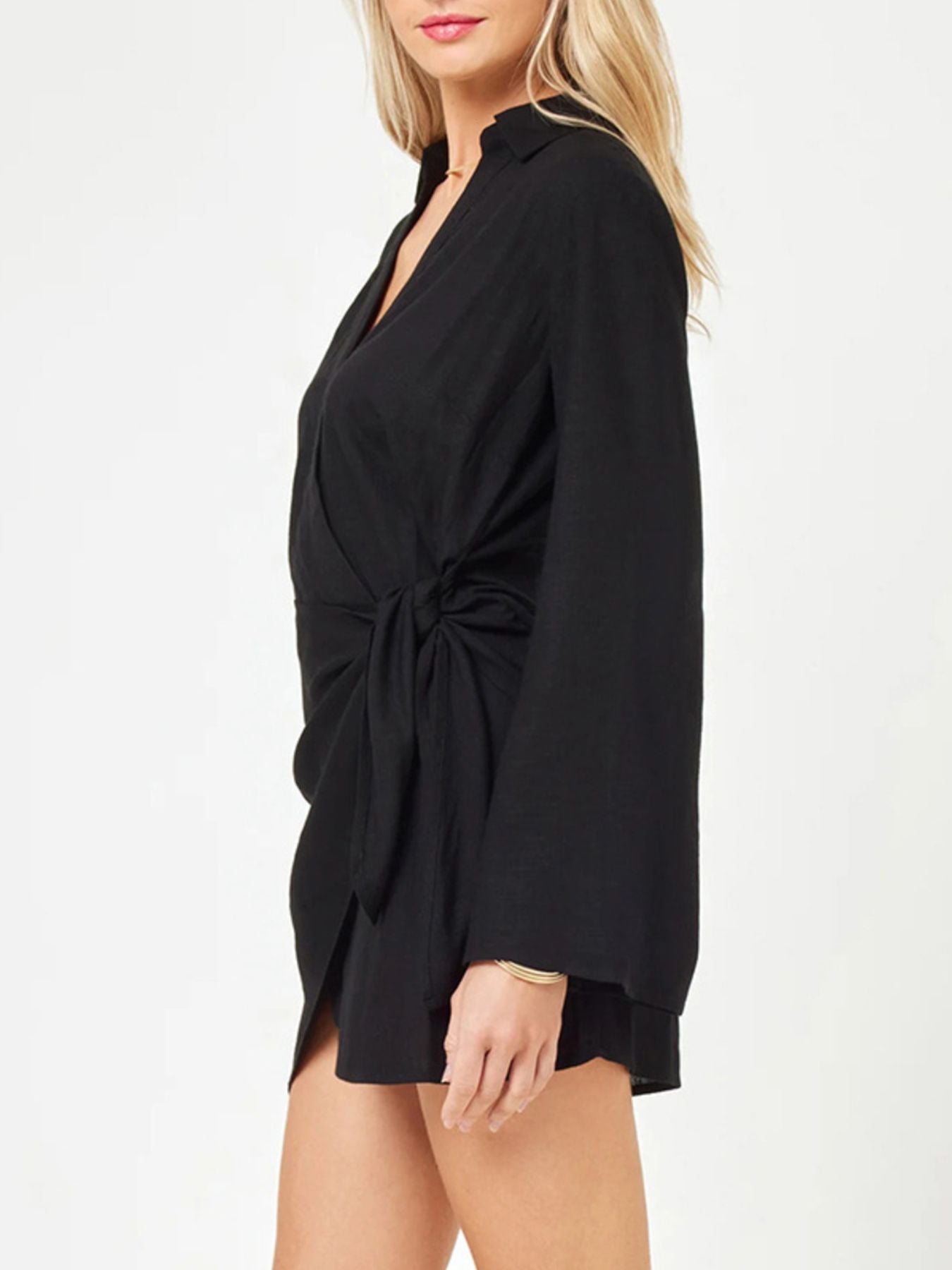 Tied Long Sleeve Cover Up Dress