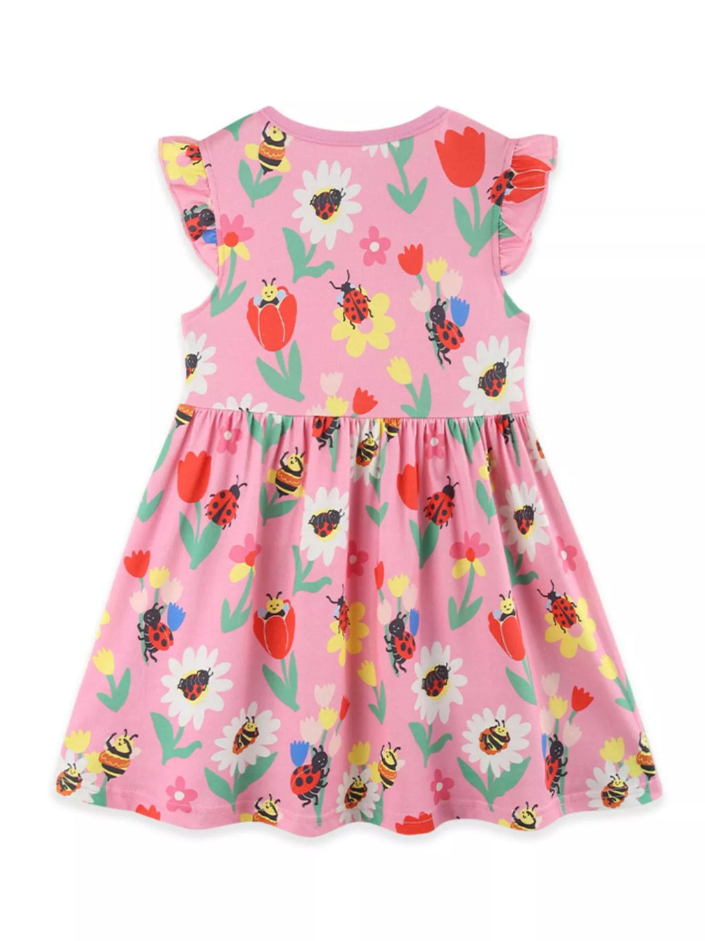 Children's Floral & Insect Print Ruffle Sleeve Casual Dress