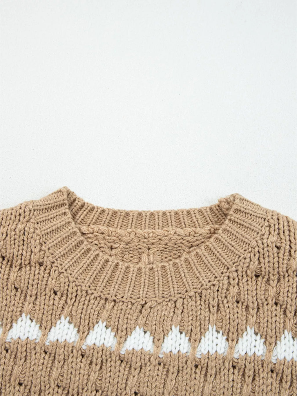 Contrast Detail Textured Knit Puff Sleeve Baggy Sweater