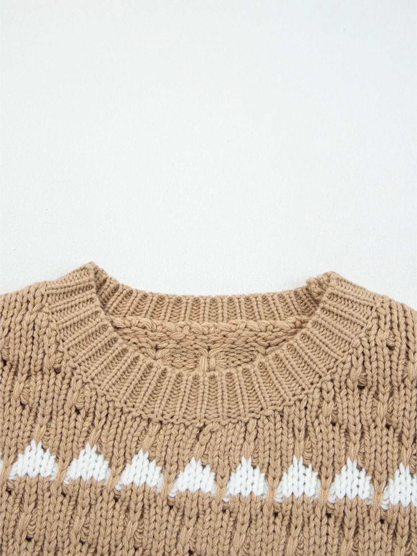 Contrast Detail Textured Knit Puff Sleeve Baggy Sweater