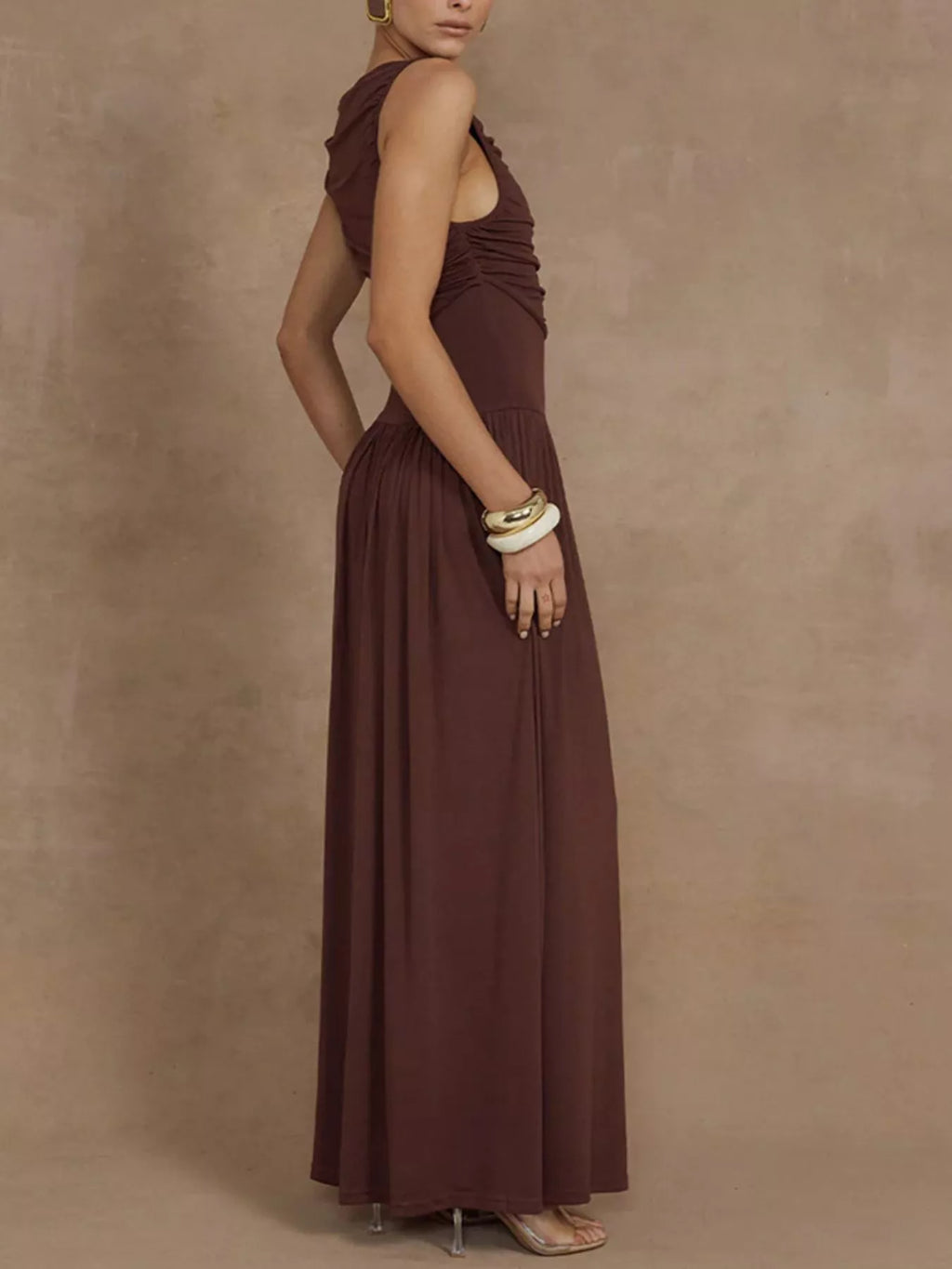 Ruched Sleeveless Maxi Dress