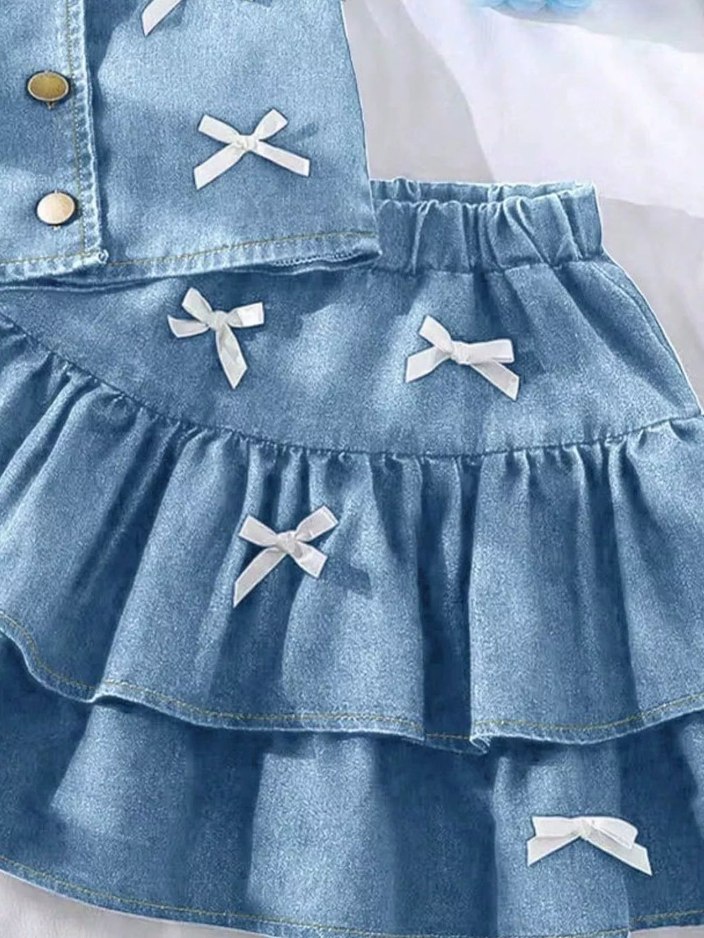 Children's Button UP Vest and Skirt Denim Set