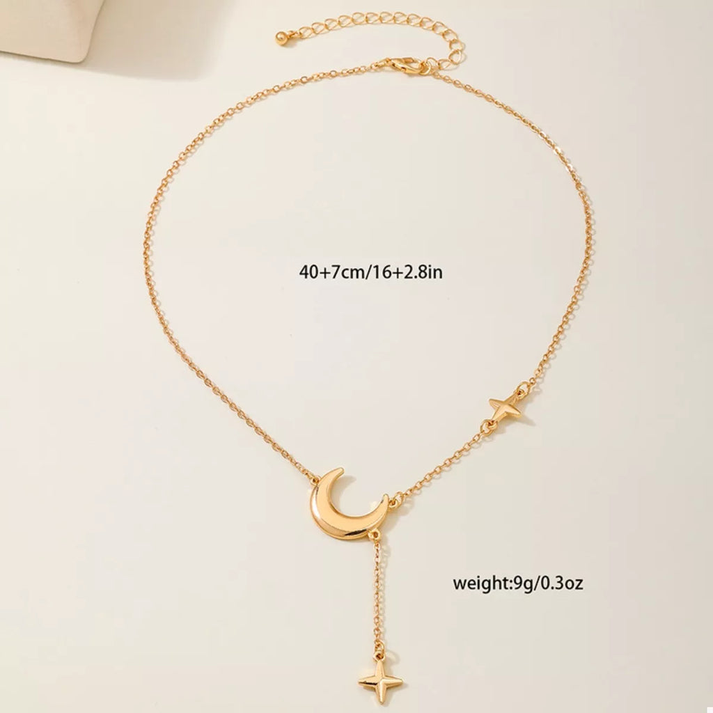 18K Gold-Plated Moon and Star Gold Chain Necklace