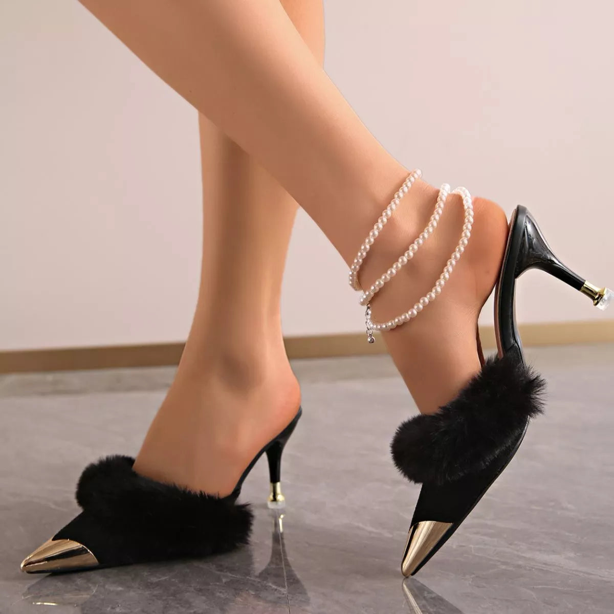 Furry Point Toe Sandals
