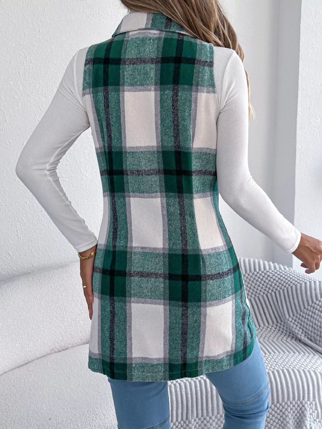 Plaid Double-Breasted Vest Coat