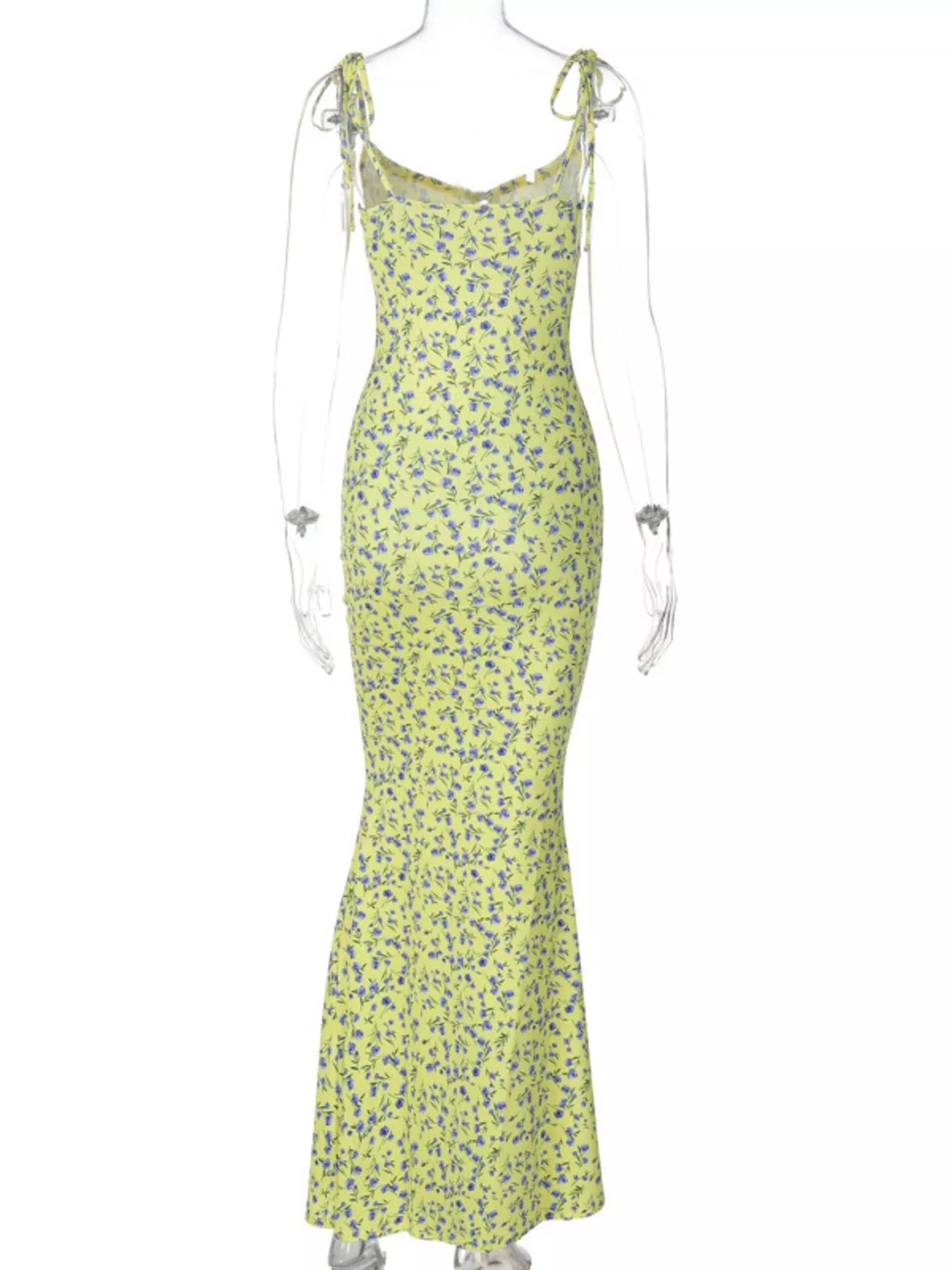 Floral Print Tie Strap Bodycon Maxi Dress