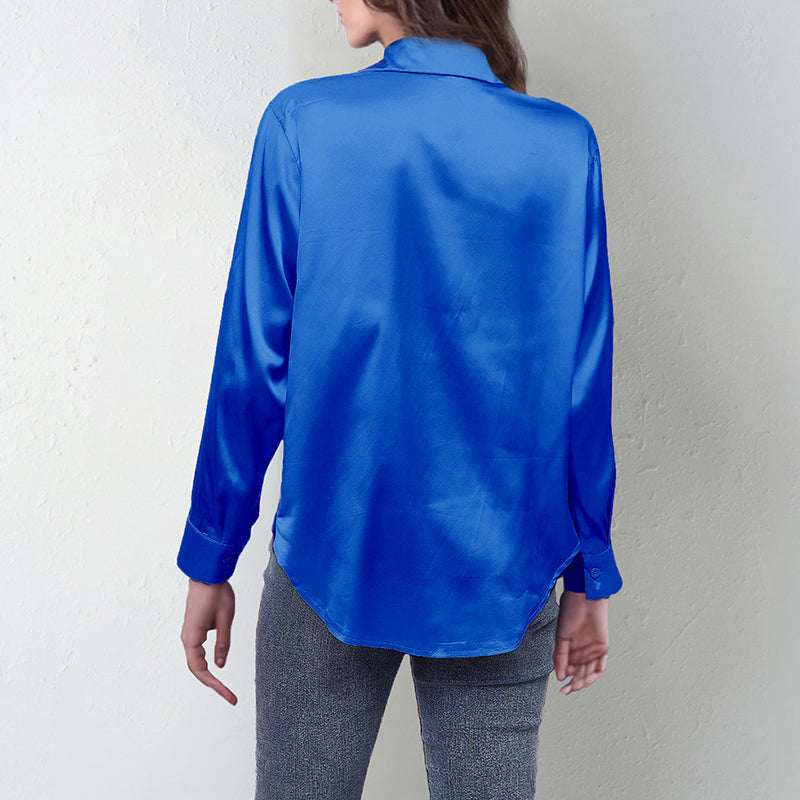 Women’s Satin Lapel Button-Down Blouse