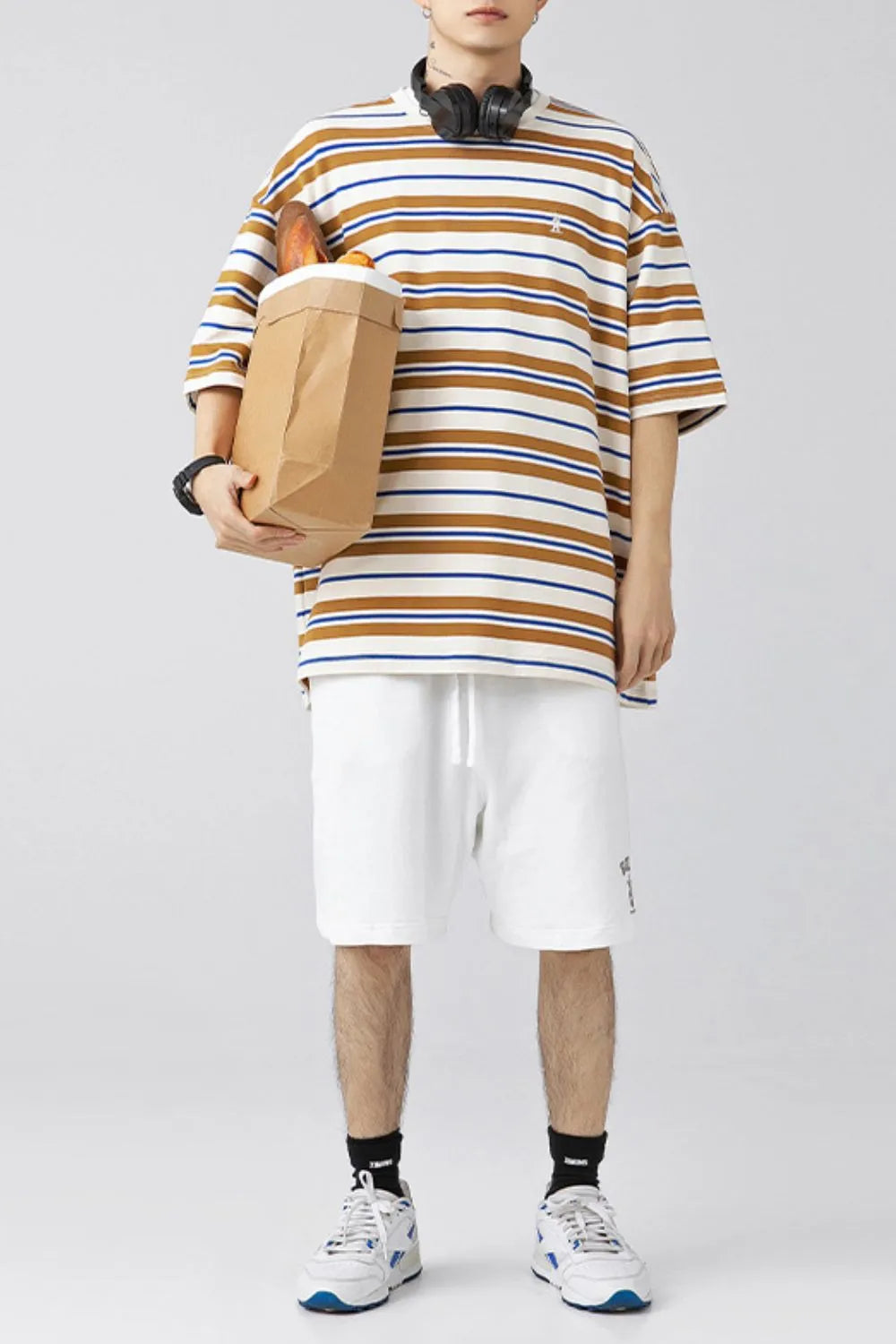 Men's Plus Size Basic style Round Neck Striped T-Shirt