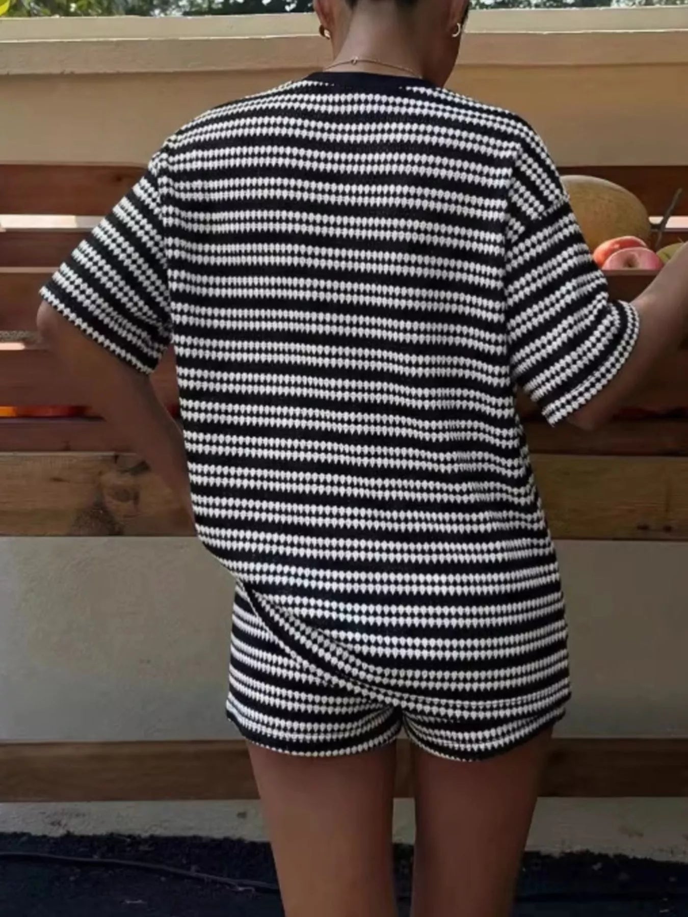Striped Short Sleeve Top and Shorts Set