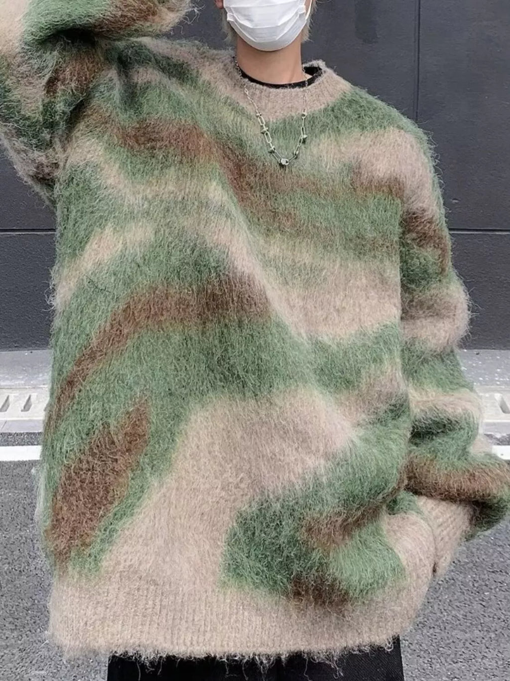 Men's Fuzzy Knit Long Sleeve Sweater