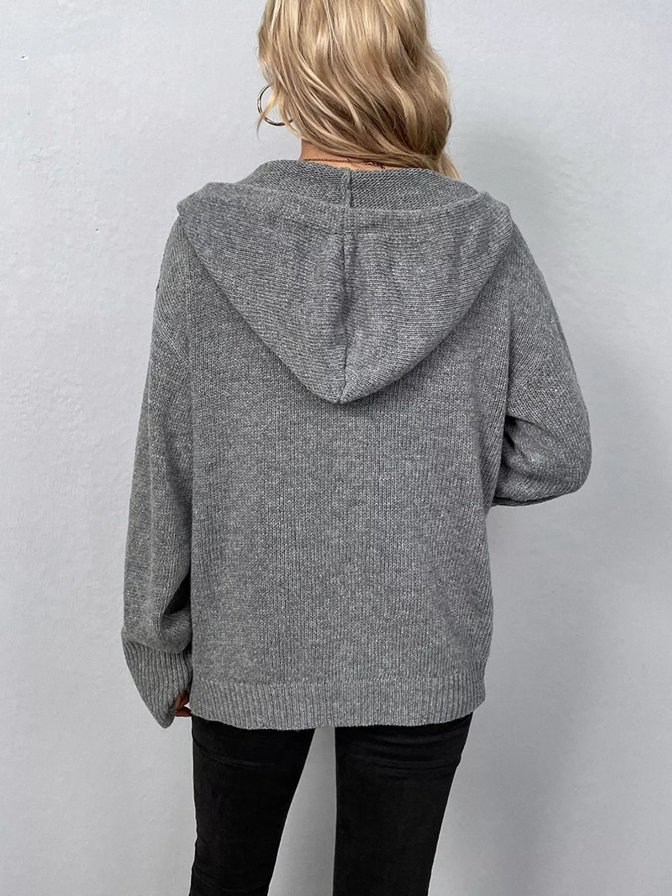 Full Size Cozy Knit Hooded Button-Down Cardigan Plus Size
